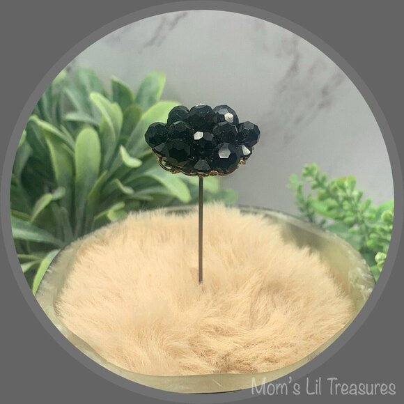 Hatpin - Stick Pin • Black Faceted Crystal Bead Cluster Gold Filigree Base• 6/1 - Picture 2 of 12